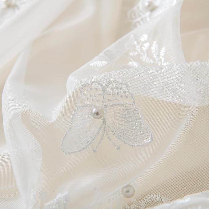 White Voile Curtains, Decorative White Embossed Butterflies Rod Pocket Window - Image 5