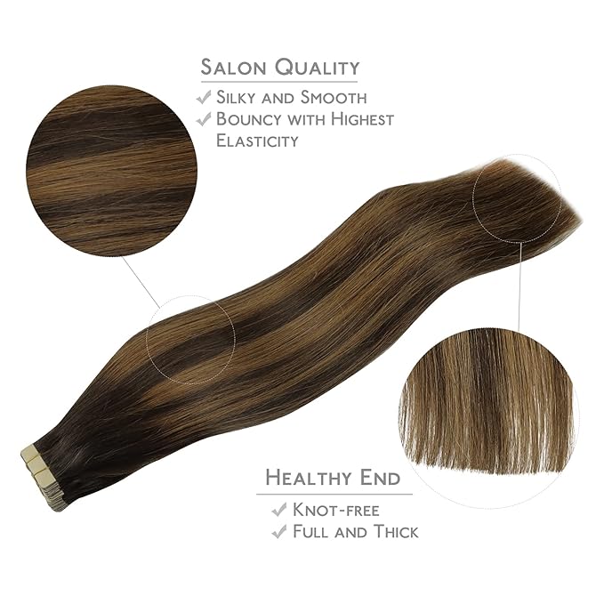 WENNALIFE Tape in Hair Extensions Human Hair, 20pcs 30g 10 inch Balayage Dark Brown Mixed Chestnut Brown Remy Hair Extensions Straight Human Hair Tape in Extensions Skin Weft Extensions