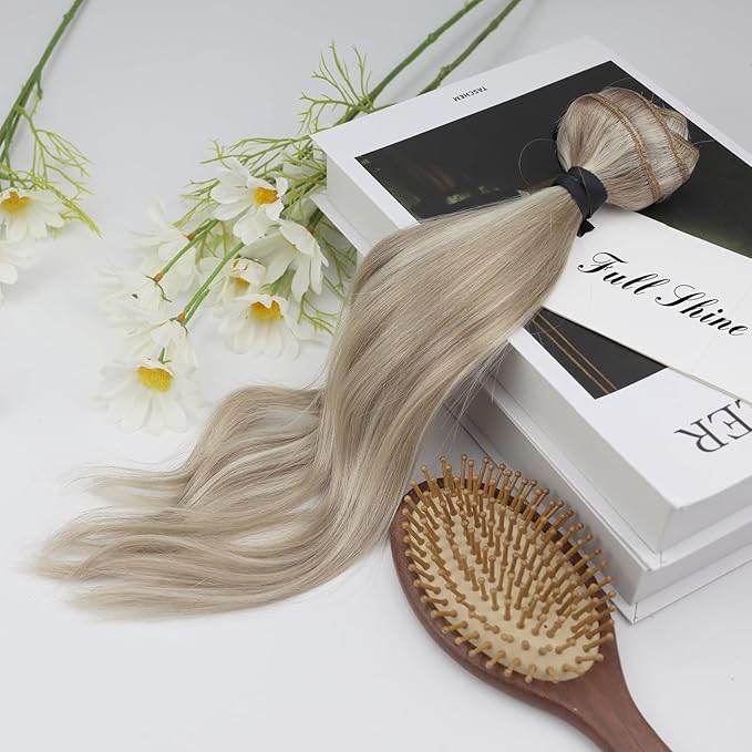 Full Shine Human Hair Clip in Extensions Golden Blonde Highlights Medium Blonde Seamless Hair Extensions Clip in Blonde Invisible Clip ins Natural 18 Inch 3 PCS 60 G