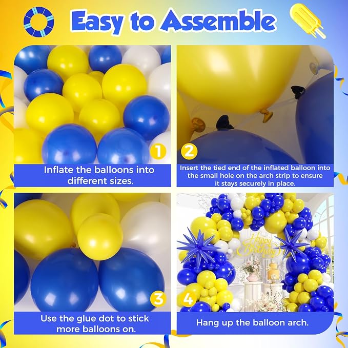 Royal Blue and Yellow Balloons Arch Kit 166pcs - Image 3