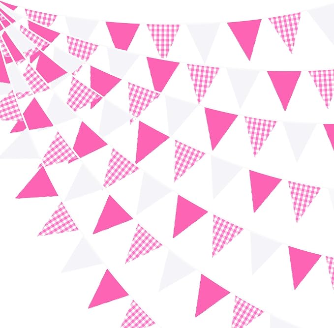 32Ft Hot Pink Party Decorations Pink Buffalo Plaid Checkered White Triangle by pinkblume