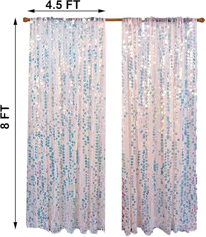 HH 9x8FT Iridescent Big Sequin Backdrop Curtains, Sequin Photo Backdrop Curtain - Image 2