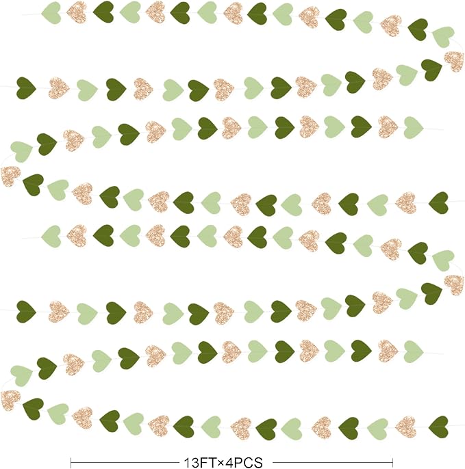 Sage Green Champagne Gold Heart Party Decorations Glitter Champagne Gold Paper - Image 2