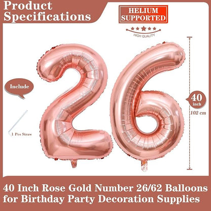 Rose Gold 26 Number Balloons, 40 Inch Giant Number 26 Balloons Foil Mylar - Image 2