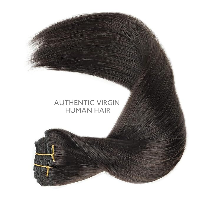 WENNALIFE Clip in Hair Extensions Real Human Hair, 14 Inch 120g 7pcs Dark Brown Hair Extensions Clip In Human Hair Remy Hair Double Weft