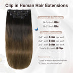 XDhair Clip in Hair Extensions Real Human Hair 100g 16 Inch 6Pcs Ombre Color Natural Black to Medium Brown Clip in Hair Extensions Natural Soft (#1BT4, 16 inch)