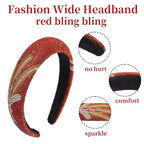 Fashion Wide Headband for Women Sparkle Red Rhinestone Headbands Dressy Glitter Headband Comfortable High Elastic Head Band Hairband Hair Hoop Hair Accessories for Women