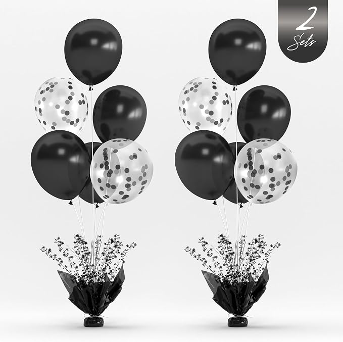 Black Balloon Table Centerpiece Kit, 2 Sets Black Balloon Stands by Besutolife