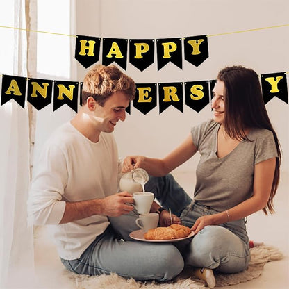 Happy Anniversary Banner Black Banner Wedding Anniversary Happy Birthday Party - Image 3
