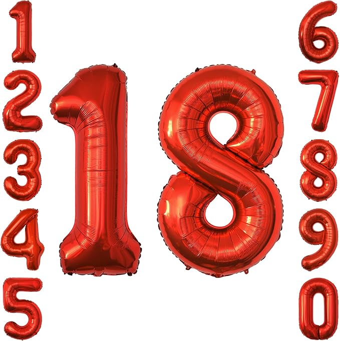 Red Number 18 Balloon 40 Inch, Foil Numeral by Unknown