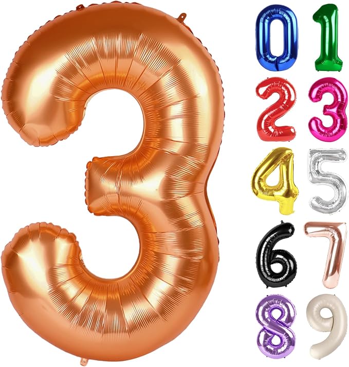 3 Balloon - Orange Birthday Number Balloons, 40 Inch Decorations Men Women | by ALPHADELTAPI