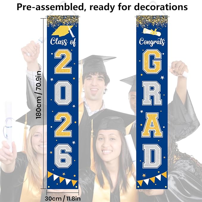 Graduation Decorations 2026 GRAD Banner Blue Porch Door Sign Welcome Banner - Image 3