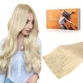 DOORES Human Hair Extensions, Bleach Blonde 150g 7pcs 22 Inch, Seamless Clip in Hair Extensions Remy Human Hair for Women Extensions Thick Straight Hair Invisi Edge Hair Extensions