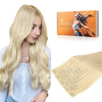 DOORES Seamless Clip in Human Hair Extensions, Bleach Blonde 7pcs 110g 20 Inch, Invisi Edge Real Hair Straight Weft Natural for Women