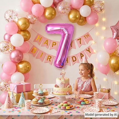 Pink Number 7 Balloon 40 Inch, Modern Geometric Foil Party Supplies | Sleek - Image 6