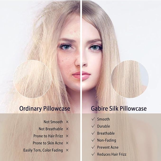 Mulberry Silk Pillowcases Set of 2, Both Sides Real Silk Pillow Covers for Hair and Skin Prevent Acne Pillowcase Organic Silk Pillowcase 2 Pack with Hidden Zipper, Haze Blue, King (20"×36")