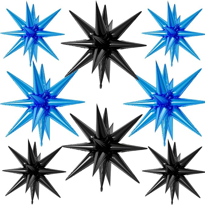 22/27 Inch Blue Black Star Balloons, Cone Spike Balloon, Aluminum Foil Balloon by Paready