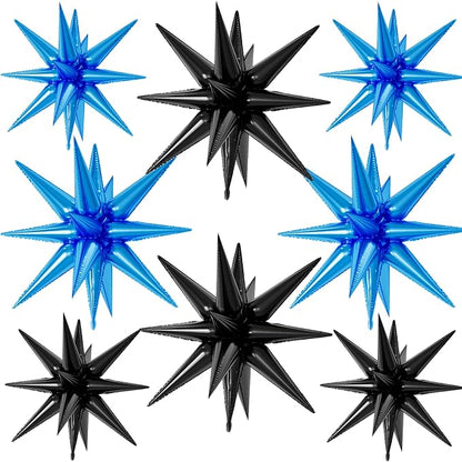 22/27 Inch Blue Black Star Balloons, Cone Spike Balloon, Aluminum Foil Balloon by Paready
