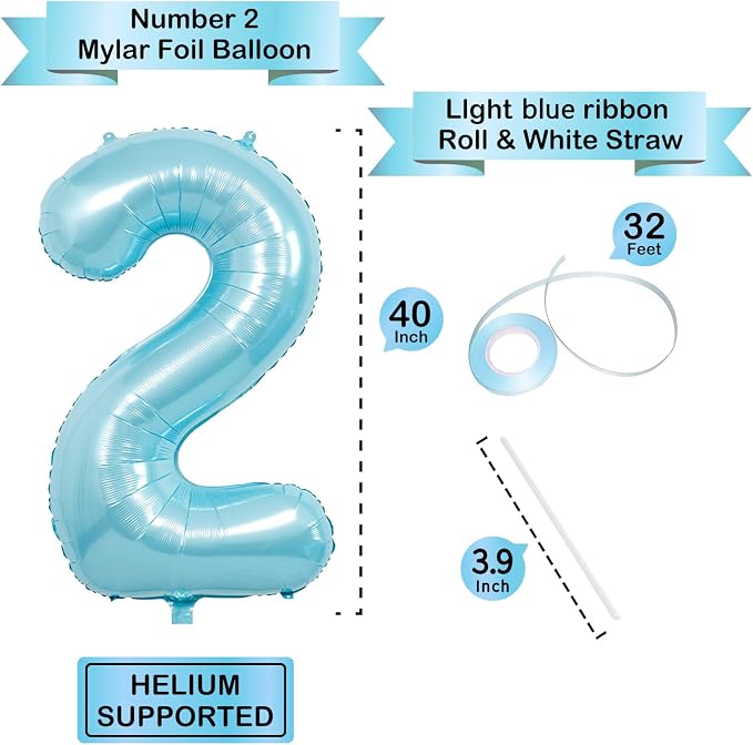 Blue Light Number Balloon, 40 Inch, Party Decorations - Image 3