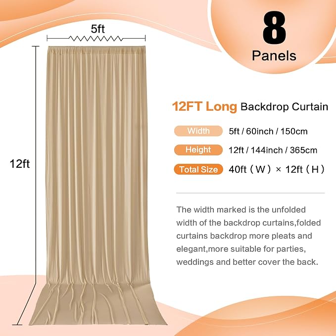 40ft×12ft Wrinkle Free Champagne Backdrop Curtain - Image 3