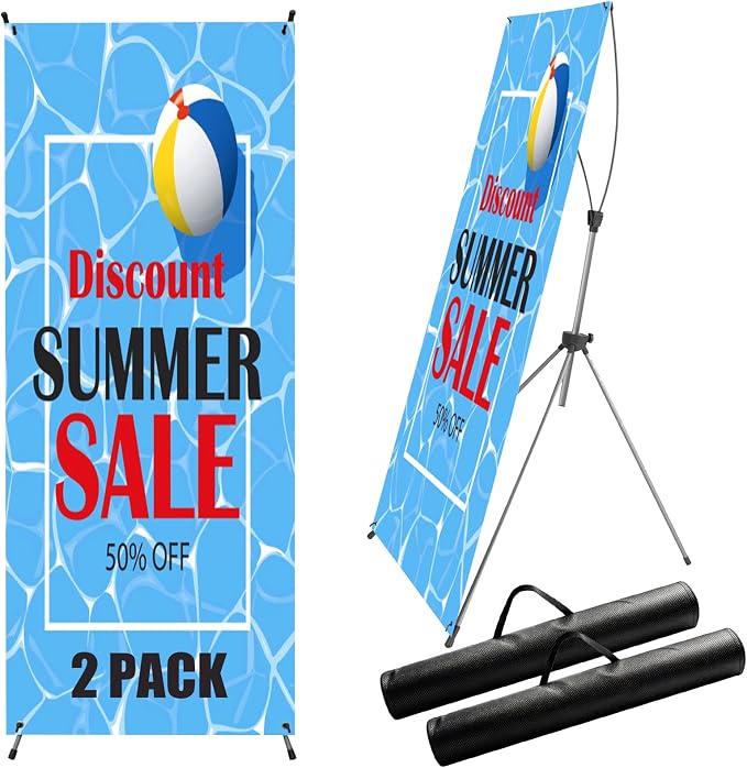 2 Pack X Frame Banner Stand Adjustable Size 23"X 63" to 32"X 78" by Unknown