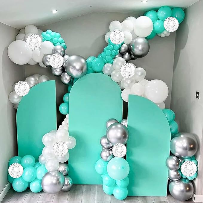 Teal Blue and Silver Balloons, 60 Packs 12Inch Teal and Metallic Silver Balloons - Image 5