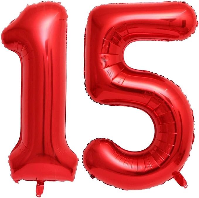 Red 15 Number Balloons, 40 Inch 15 Balloons Foil Mylar Helium Big Red 15 by BBPOOL