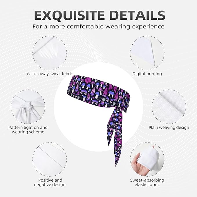 Men Women Sports Sweatband, Multi Style Elastic Head Ribbon for Sports Fitness Spa, Fashion Trippy Purple Blue Mushrooms Headwear Head Accessories