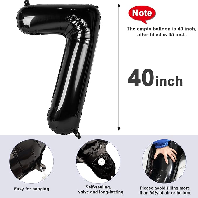 7 Balloon Numbers Party Decorations, 40In Black Balloons - Image 5