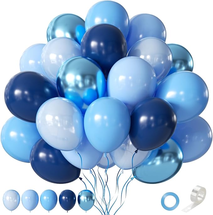 Blue Balloons 60 pcs 12 Inch Light Navy Baby Pearl Blue Metallic Latex Balloons by Searchbyoccasioncolorsize