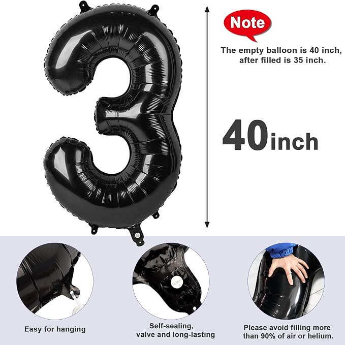 Number Balloon 40 Inch Black Number 3 - Image 5