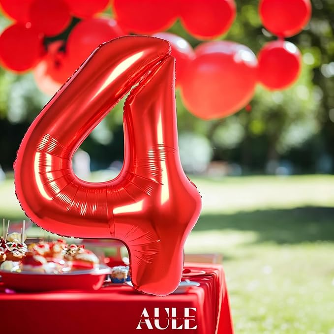 AULE 40 Inch Red 4 Balloon Number Foil 0-9 Birthday Big Numbers | Birthday - Image 2
