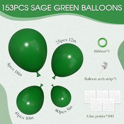 Amandir 153pcs Dark Green Balloons Arch Garland Kit Different Sizes | 18 12 10 - Image 3