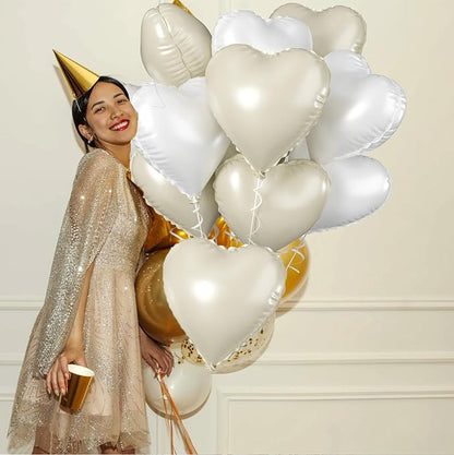 Biapian Cream Heart Balloons, 18 Inch Sand White Heart Shape Balloons Foil - Image 6
