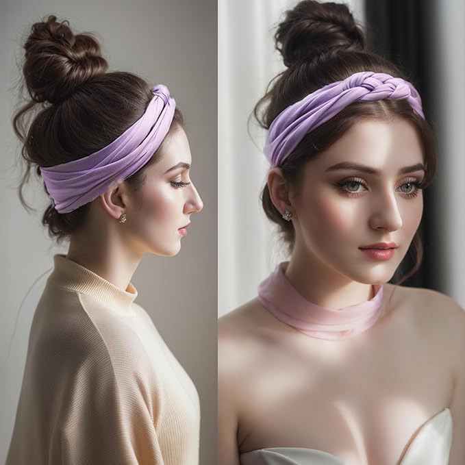 Vercret Headbands for Women Wide Sailor Knot Braided Headband Adjustable Hair Bands Non Slip for Girls Boho Stretchy Turban Headwrap Yoga Workout, Solid Color, 6Pcs