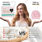 YFONG 100% 22 Momme Mulberry Silk Bonnet for Sleeping Women, Larger Double Layer Silk Hair Wrap for Curly Short Long Hair, Non-Slip Sleep Cap Turban with Elastic Tie Band (Pink & Black)