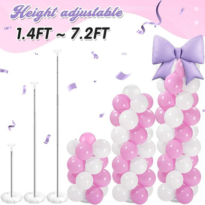 2 Sets Pink Purple White Bow Balloon Column Stand Kit Includes 2 Bows & 100 - Image 5