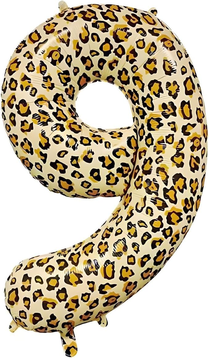 40Inch Large Leopard Print Number 9 Foil Balloons Cheetah 9th Wild One First by Unknown