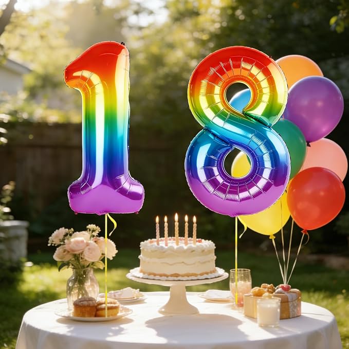 40 Inch Number 18 Balloons for 18th Birthday Party Decorations, 0-100 Rainbow - Image 3