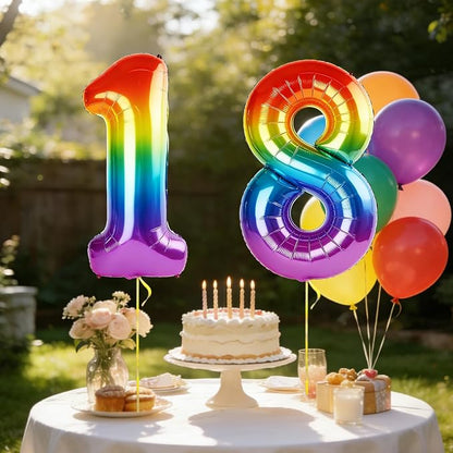 40 Inch Number 18 Balloons for 18th Birthday Party Decorations, 0-100 Rainbow - Image 3