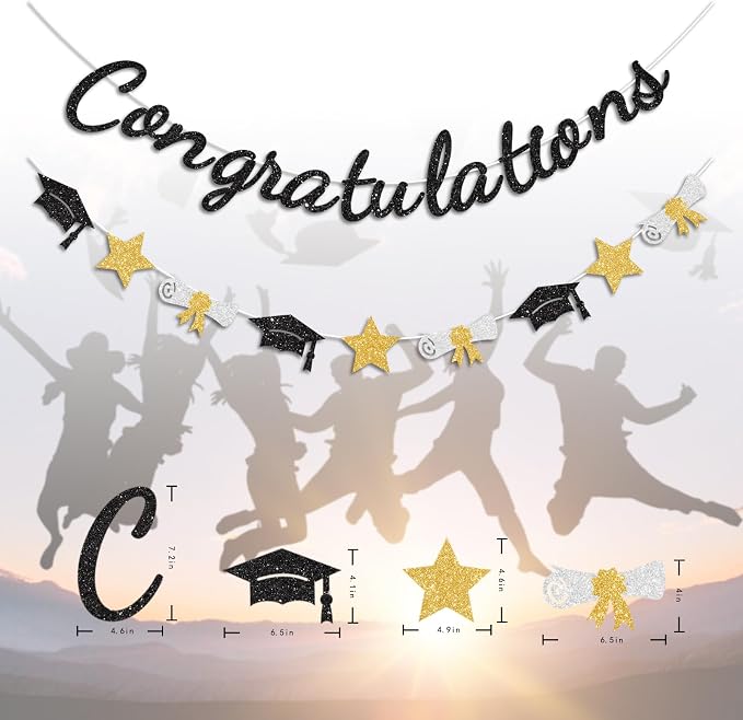 Congratulations Banner Black and Gold Graduation Decorations Class of 2026 - Image 3