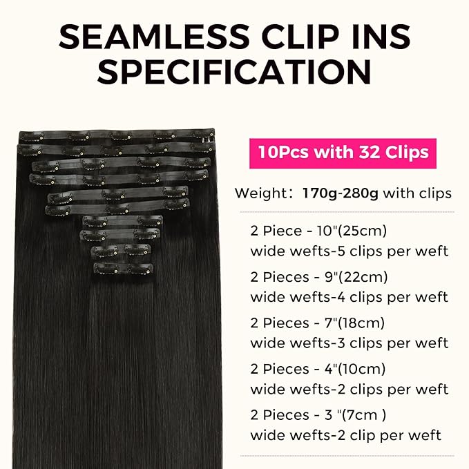 Lashey Seamless Clip in Hair Extensions Human Hair 210g 10pcs 18 Inch Natural Black Thick Clip in Hair Extensions Straight Soft and Invisible with Invisi Edge