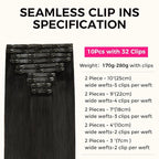 Lashey Seamless Clip in Hair Extensions Real Human Hair Invisi Edge 10pcs 190g 16 Inch Thick Straight Clip in Hair Extensions with PU Weft Natural Black for Women Full Pack