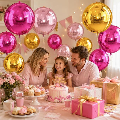 Pink Gold Round Foil Balloons, Metallic Hot Pink Gold Foil Baloon - Image 4