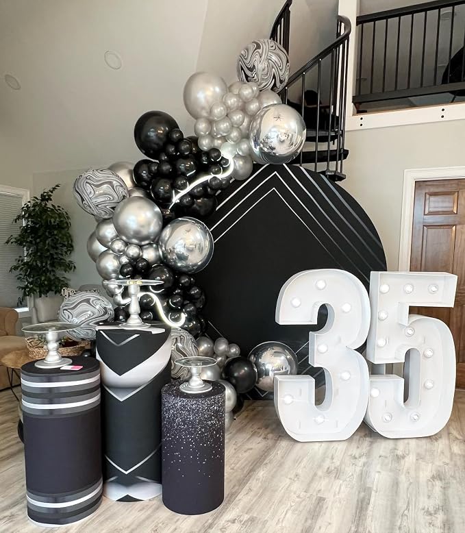 Black and Silver Latex Balloons, Birthday Party Decorations - Image 3