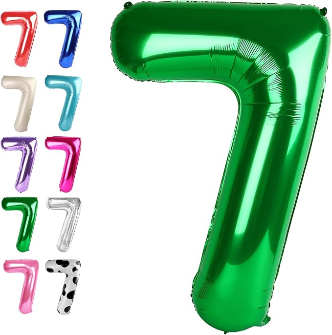 Green Number 7 Balloon 40 inch, Balloon numbers party supplies, deco photo shoot by Upgesy
