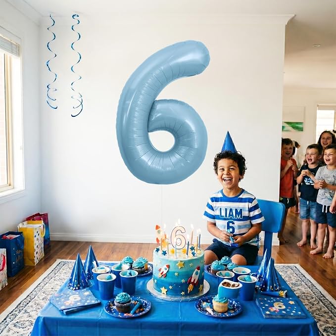 TONIFUL 40 Inch Pastel Blue Number 6 Foil Balloons Large Mylar Foil Digital 6 - Image 3