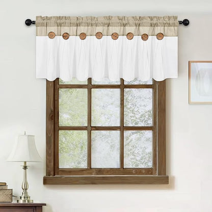 Farmhouse Valance Curtains, Boho Cotton Linen Kitchen Valance, Rustic Button - Image 3