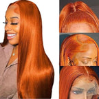 Ginger Wig Human Hair 13x4 Straight Ginger Orange Lace Front Wigs Human Hair HD Transparent Lace Frontal 350 Colored Wig Pre Plucked 180% Density 22inch