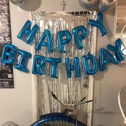 Blue Happy Birthday Balloon Banner, 16 Inch Foil Mylar Happy Birthday Balloons - Image 4